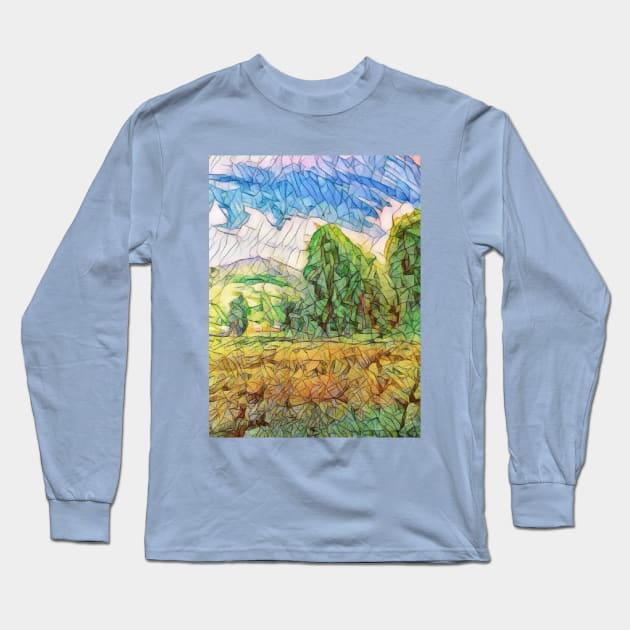 Farmland Mosaic Long Sleeve T-Shirt by Rene Martin